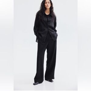 H&M Black Linen Wide-Leg Pants